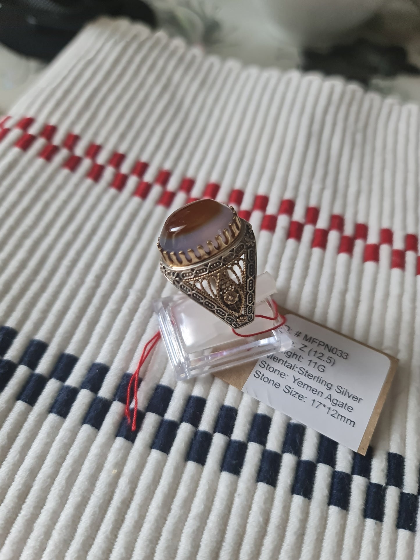 Yemeni Rare Genuine Agate 925 Silver Men's Ring MFPN033