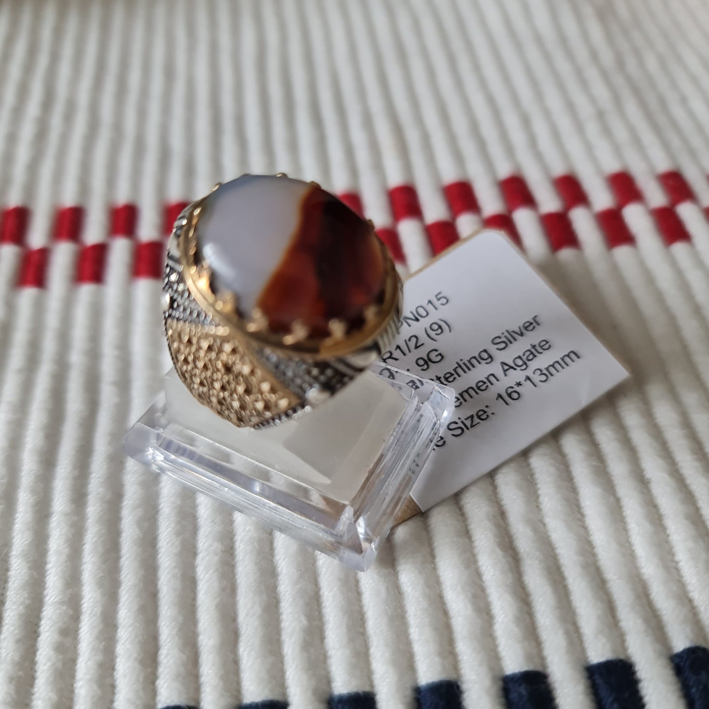 Yemeni Rare Genuine Agate 925 Silver Men's Ring MFPN015