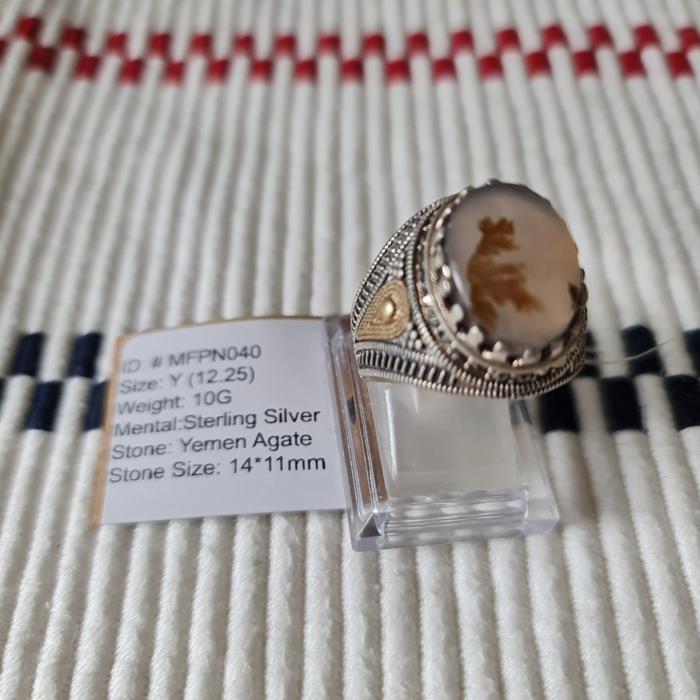 Yemeni Rare Genuine Agate 925 Silver Men's Ring MFPN040