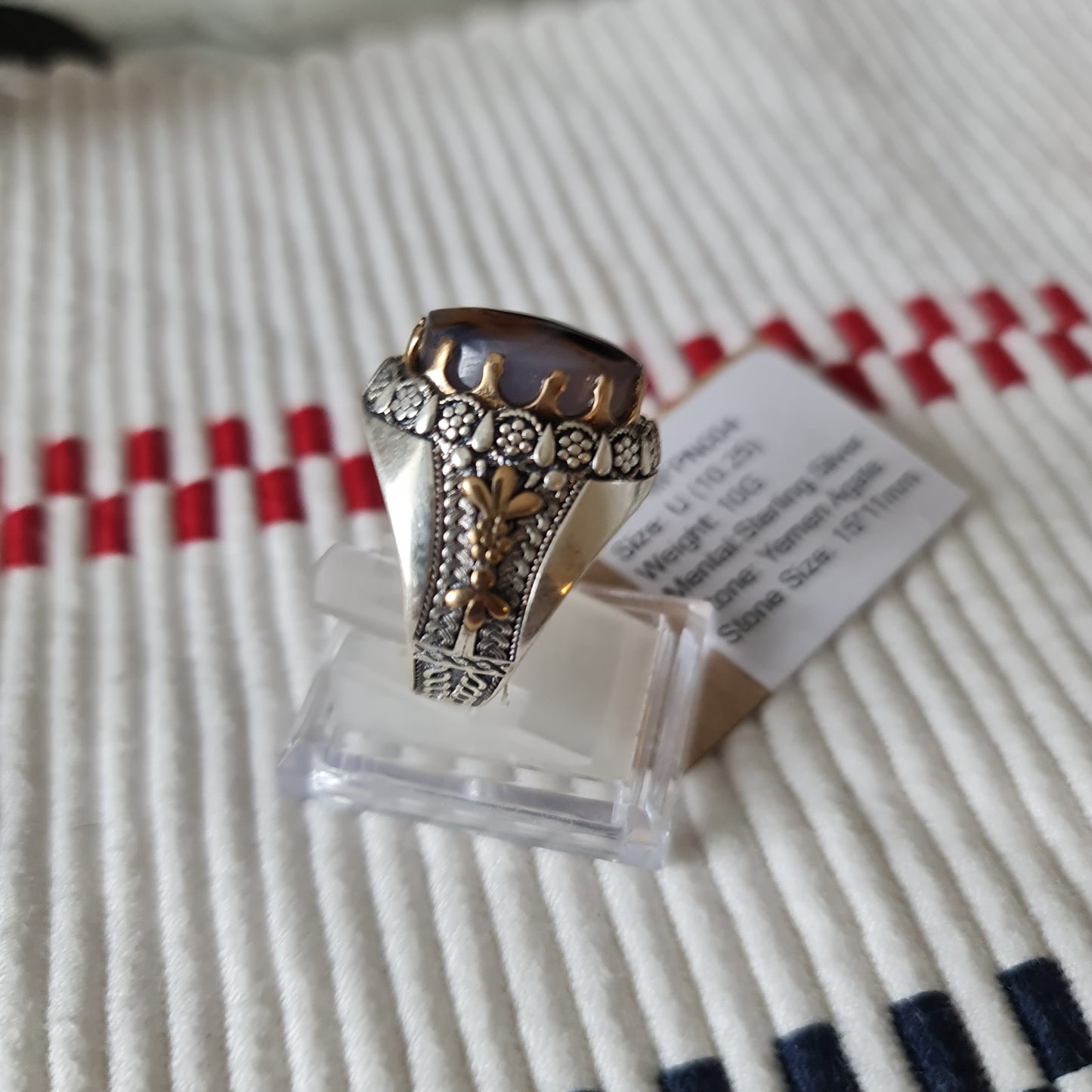 Yemeni Rare Genuine Agate 925 Silver Men's Ring MFPN004