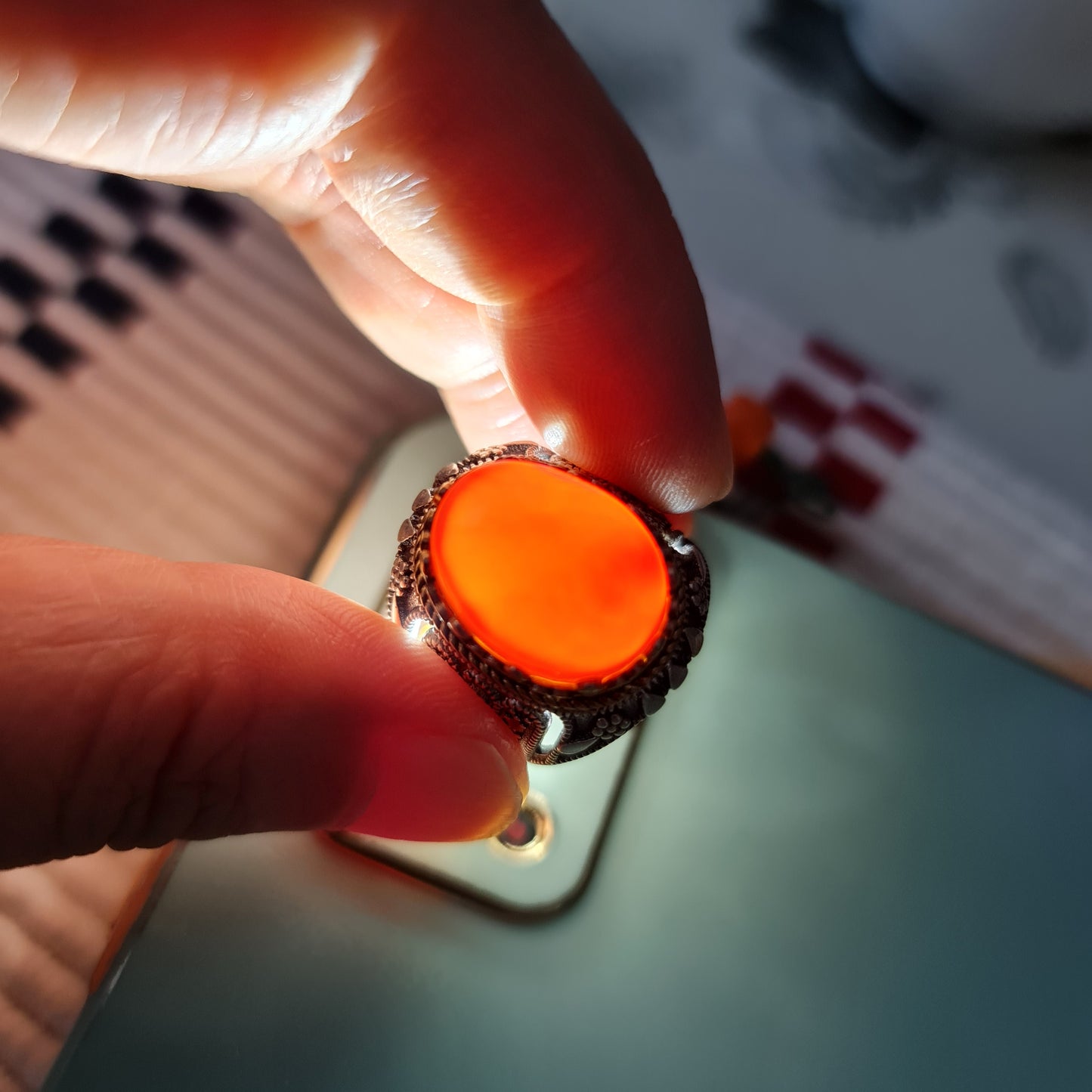 Yemeni Rare Genuine Agate 925 Silver Men's Ring MFAR0374