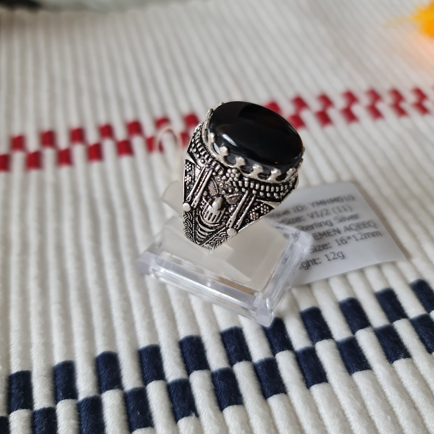 Yemeni Rare Genuine Agate 925 Silver Men's Ring YMHM010