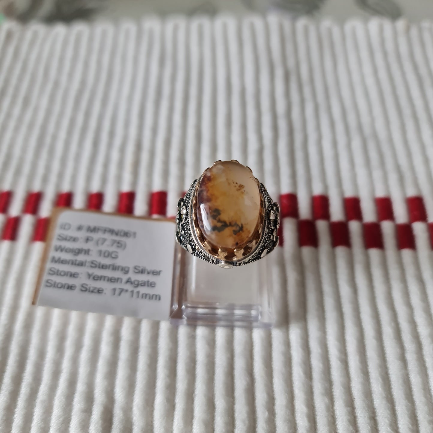 Yemeni Rare Genuine Agate 925 Silver Men's Ring MFPN061
