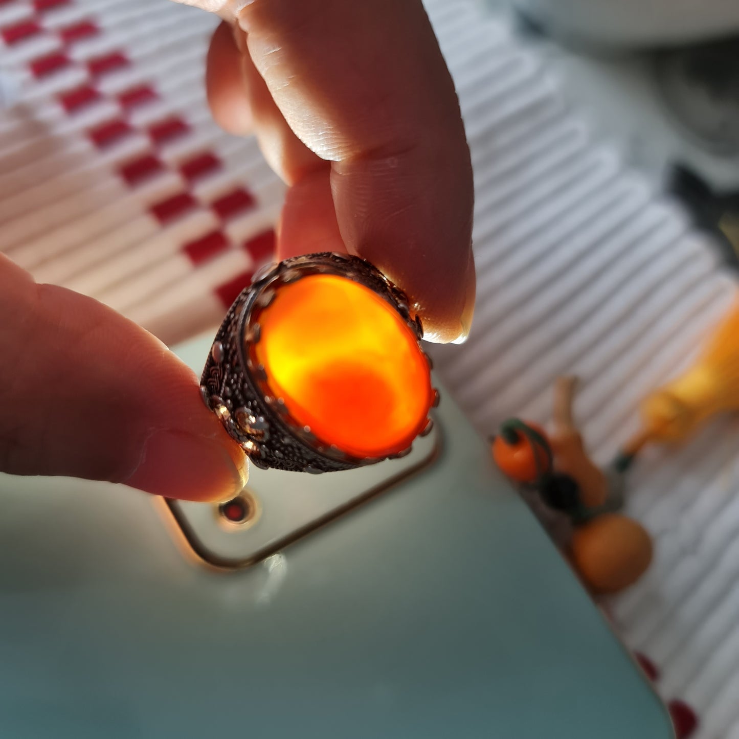 Yemeni Rare Genuine Agate 925 Silver Men's Ring MFAR0361