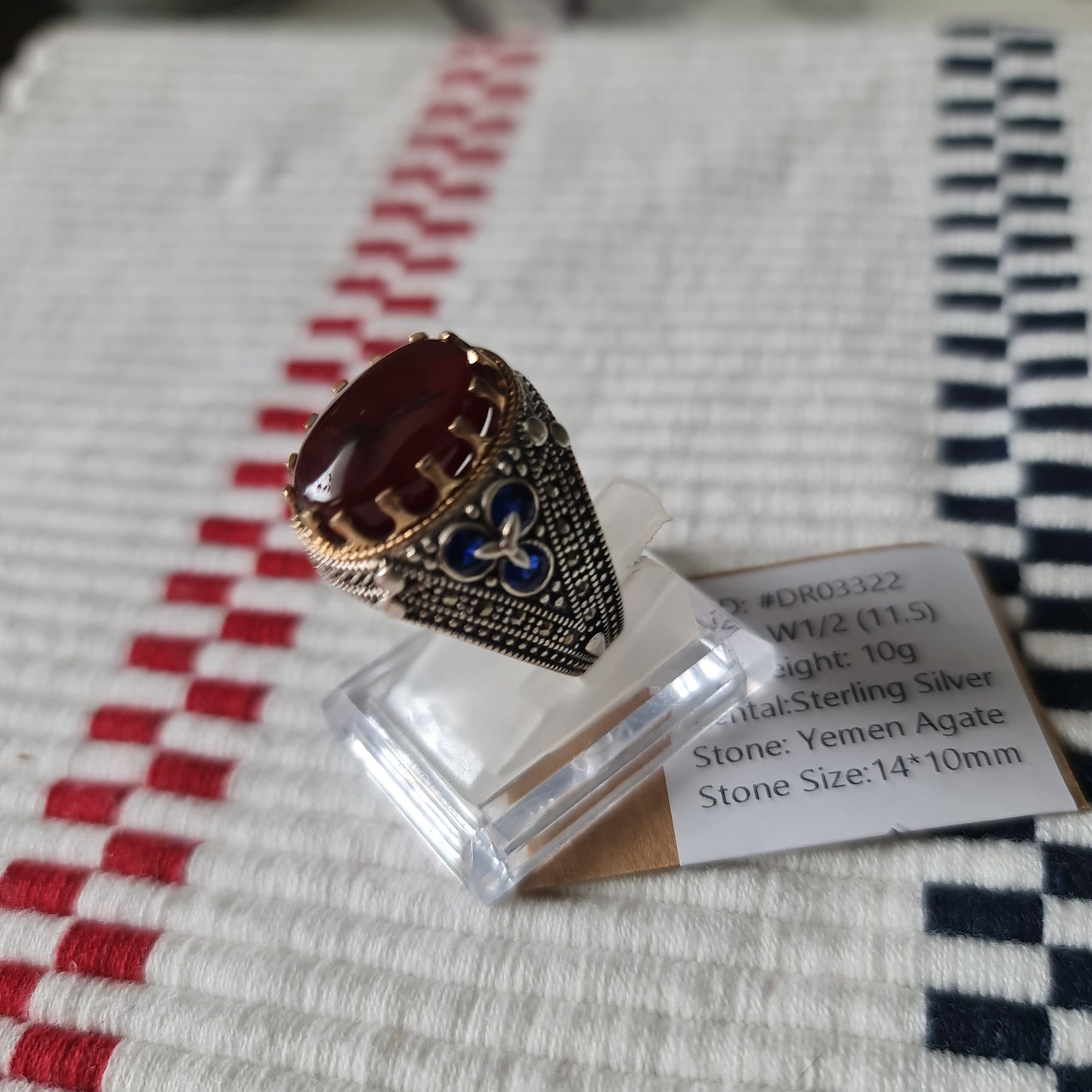 Yemeni Rare Genuine Agate 925 Silver Men's Ring DR03322