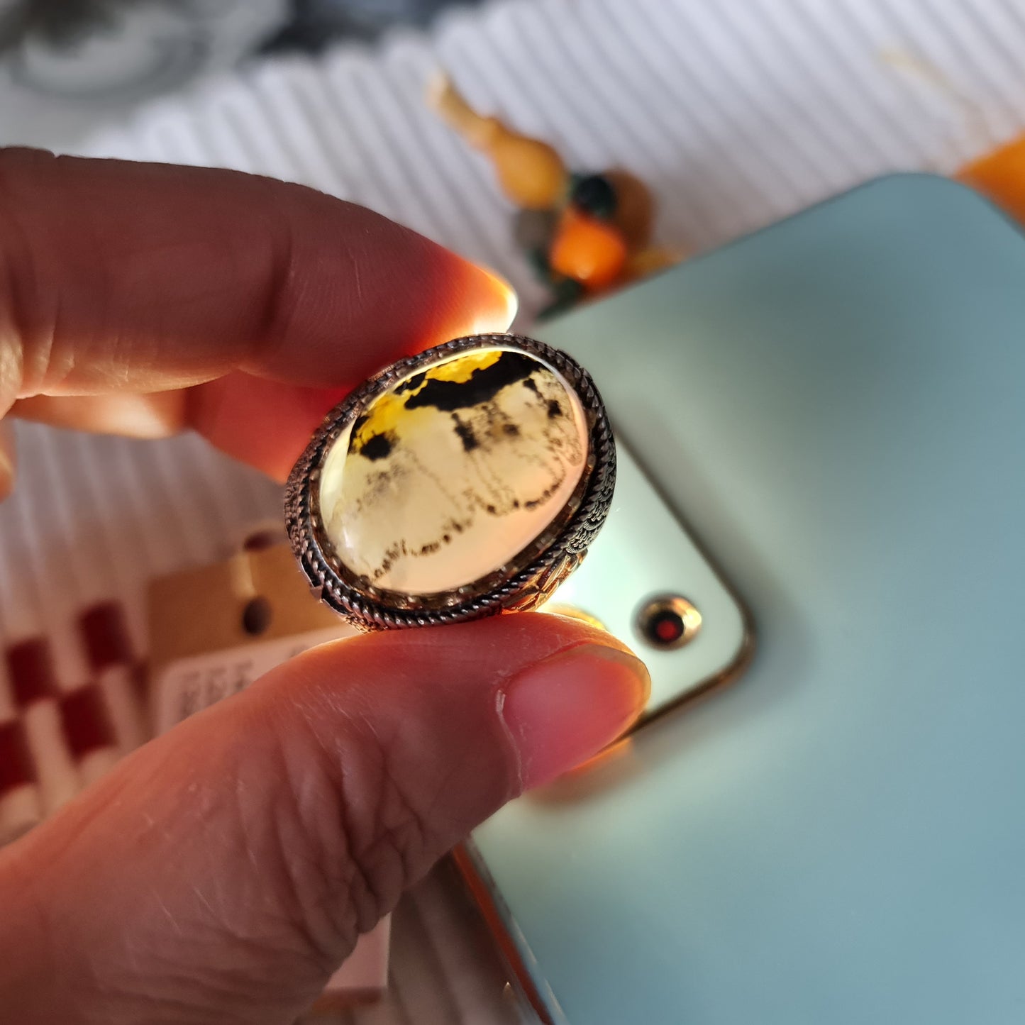 Yemeni Rare Genuine Agate 925 Silver Men's Ring MFPN058