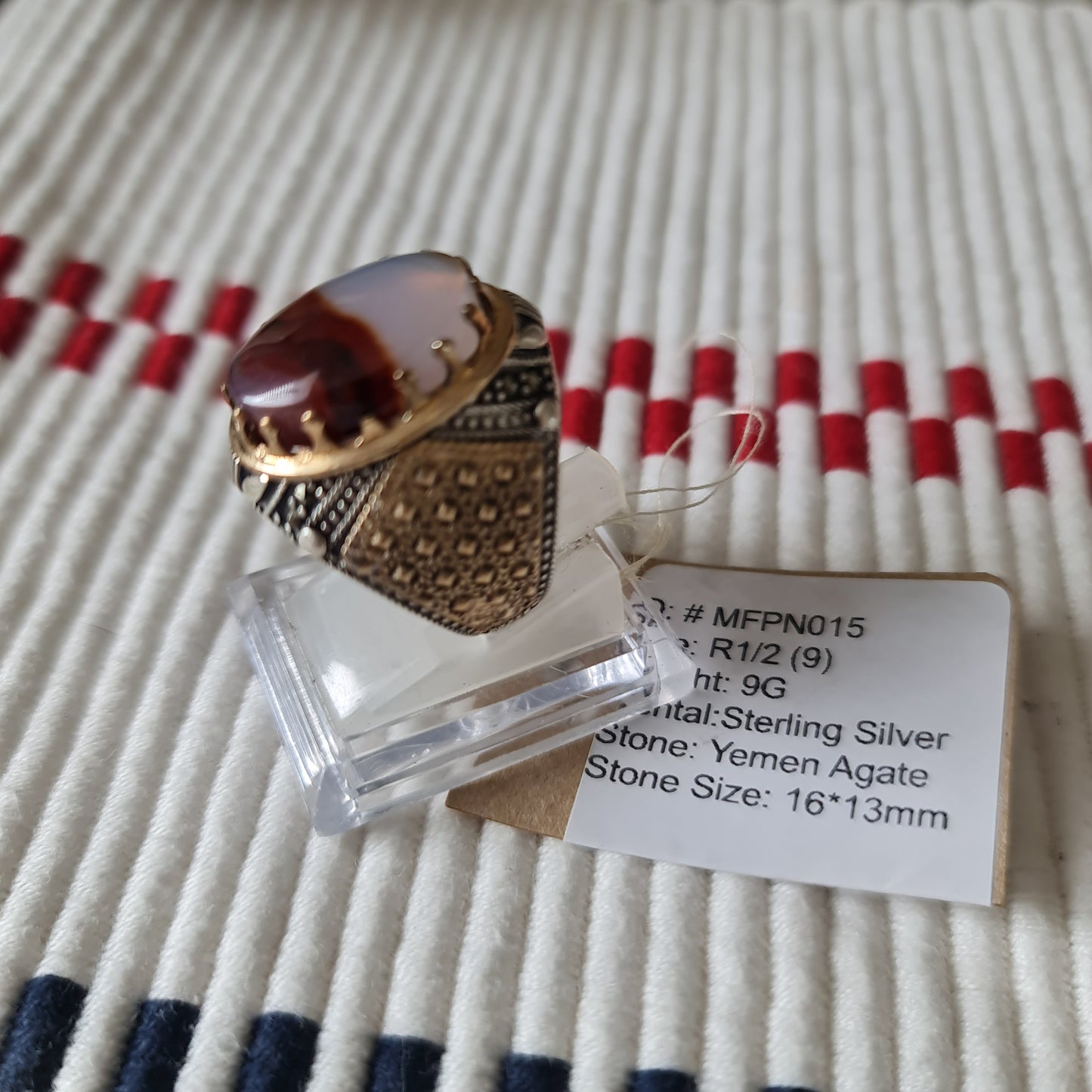 Yemeni Rare Genuine Agate 925 Silver Men's Ring MFPN015