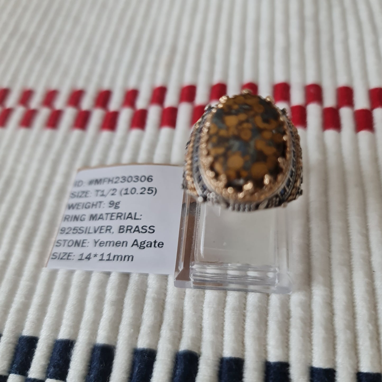 Yemeni Rare Genuine Agate 925 Silver Men's Ring MF230306