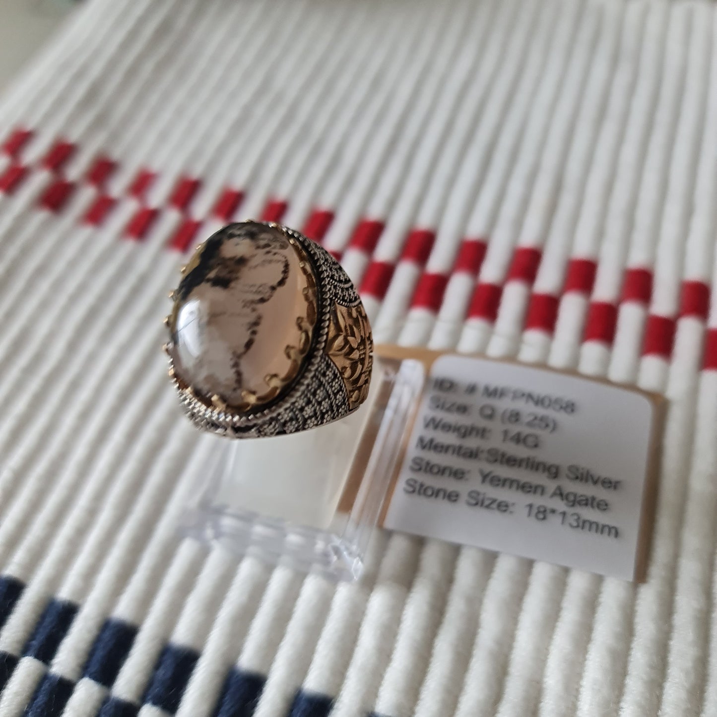 Yemeni Rare Genuine Agate 925 Silver Men's Ring MFPN058