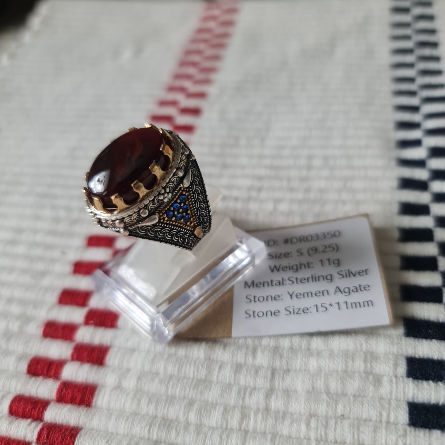 Yemeni Rare Genuine Agate 925 Silver Men's Ring DR03350