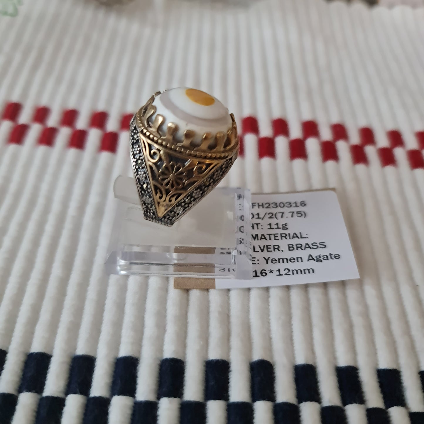 Anillo yemení de ágata genuina de plata 925 para hombre, raro, MFH230316