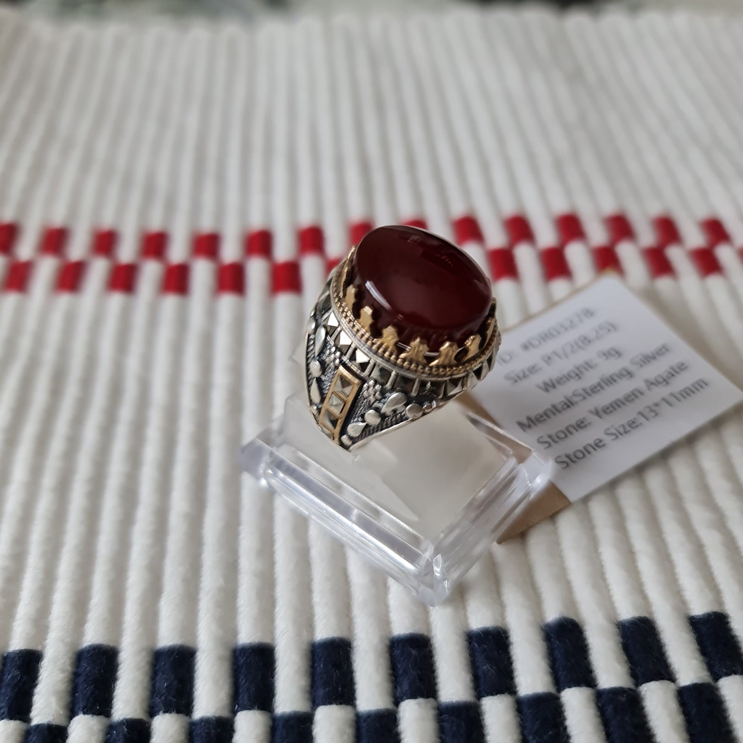 Yemeni Rare Genuine Agate 925 Silver Men's Ring DR03278
