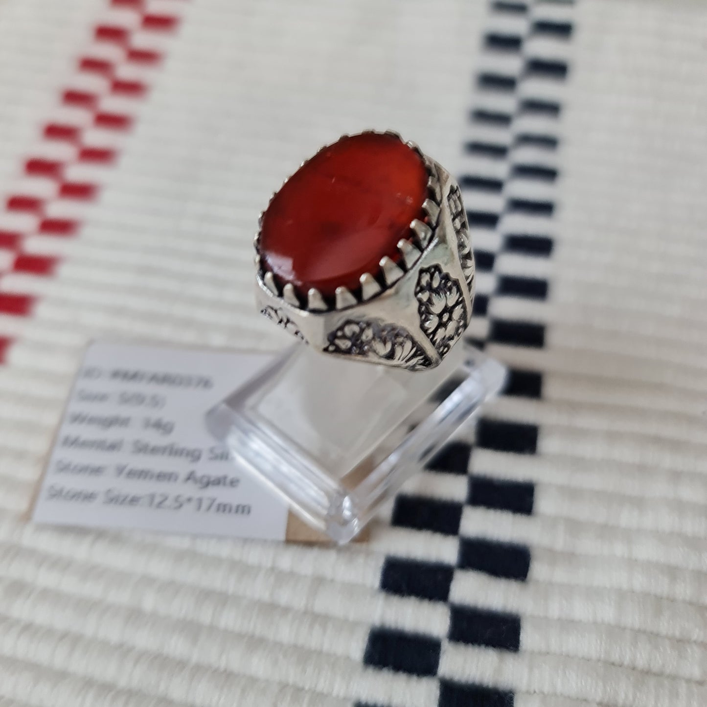 Yemeni Rare Genuine Agate 925 Silver Men's Ring MFAR0376