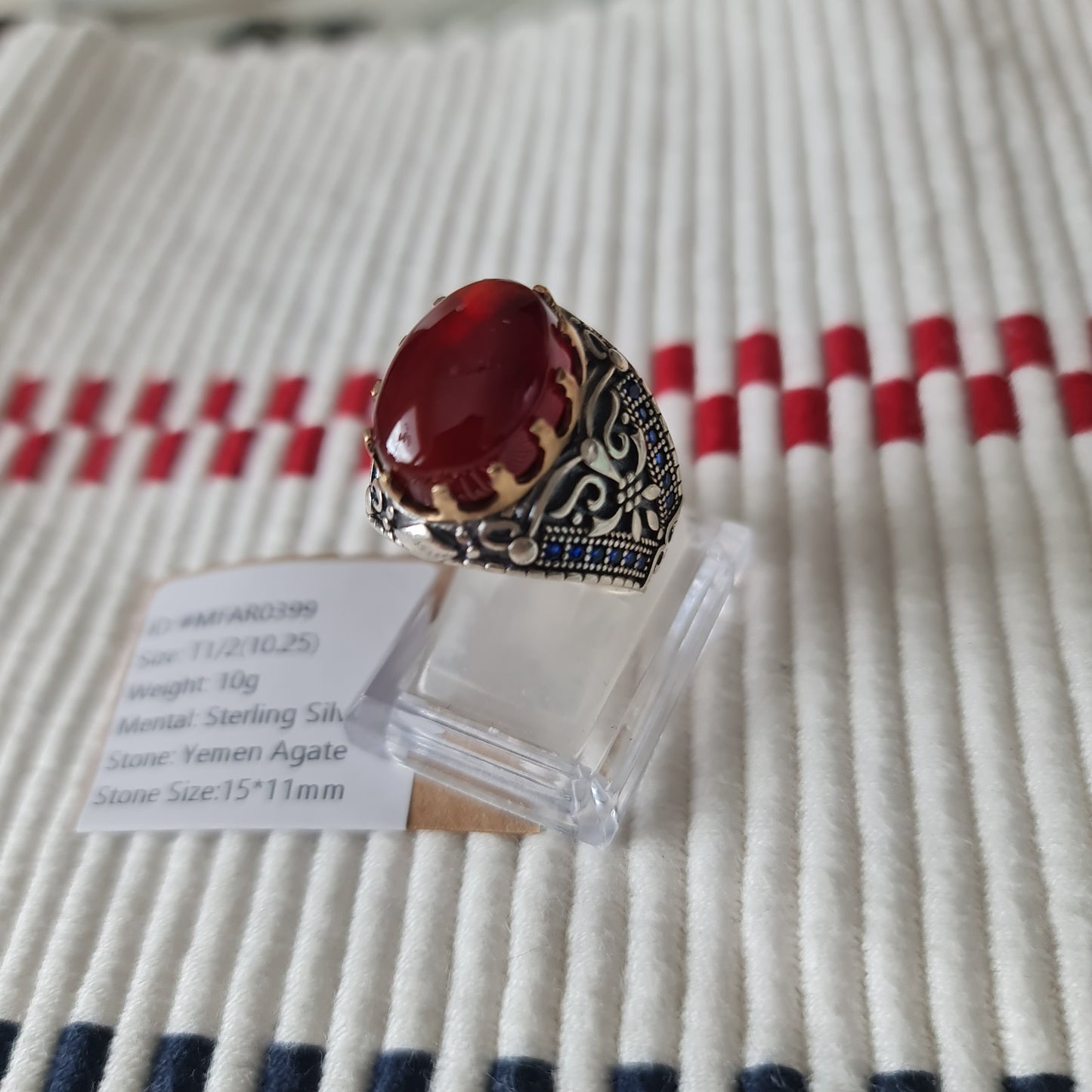 Yemeni Rare Genuine Agate 925 Silver Men's Ring MFAR0399