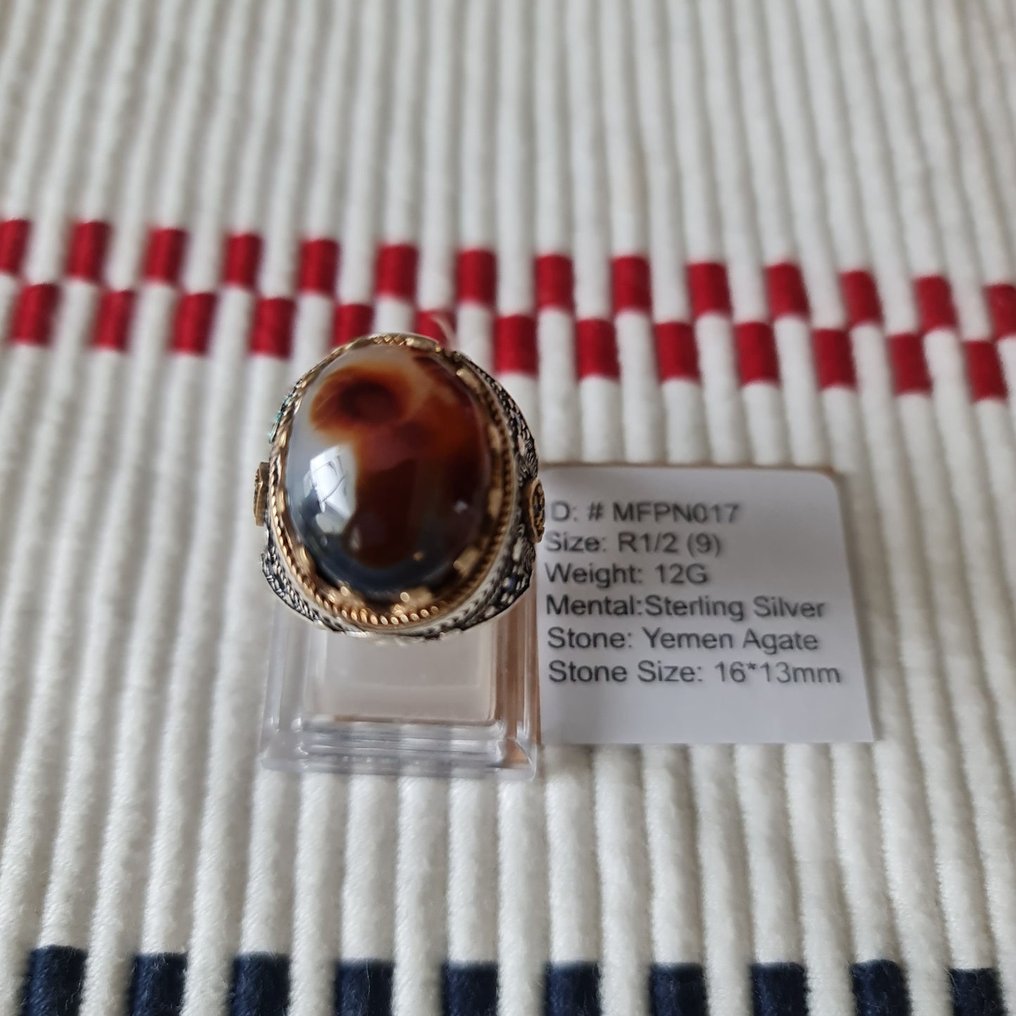 Yemeni Rare Genuine Agate 925 Silver Men's Ring MFPN017