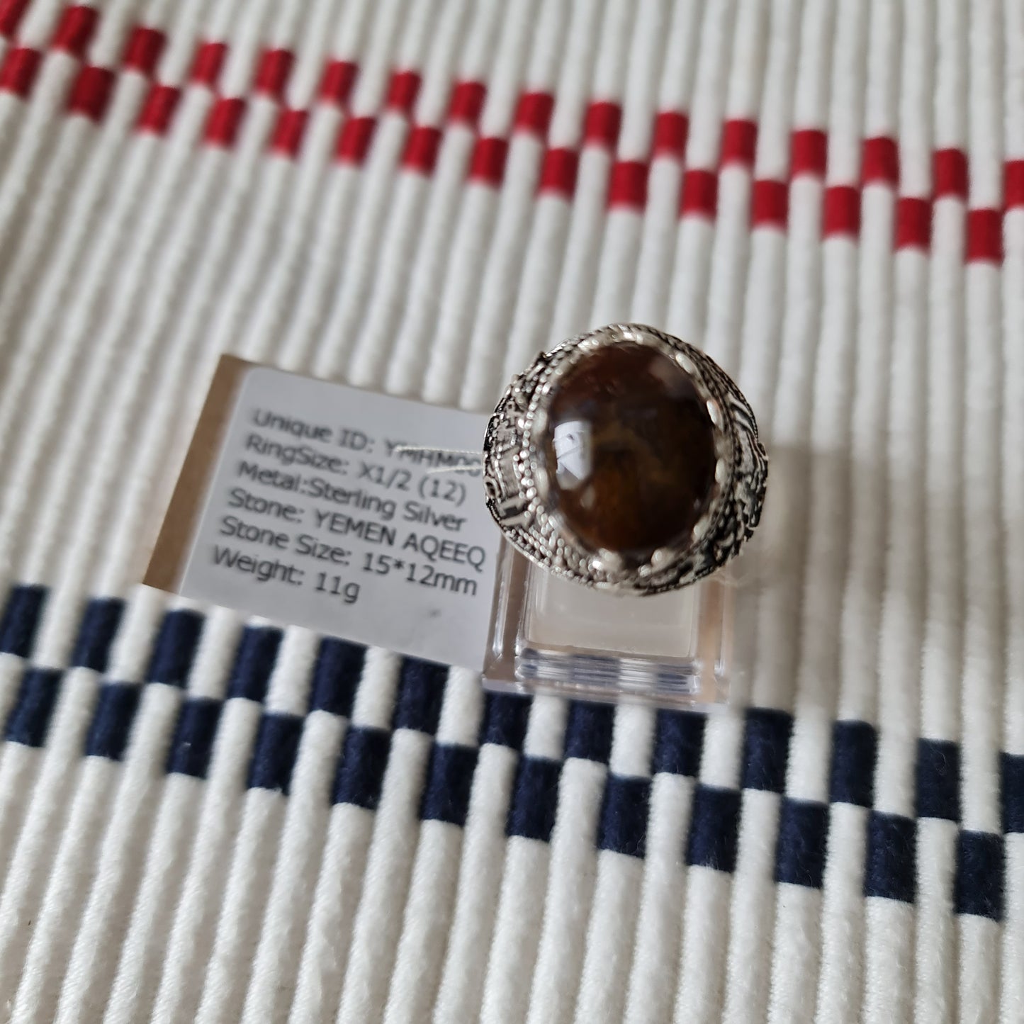 Yemeni Rare Genuine Agate 925 Silver Men's Ring YMHM001
