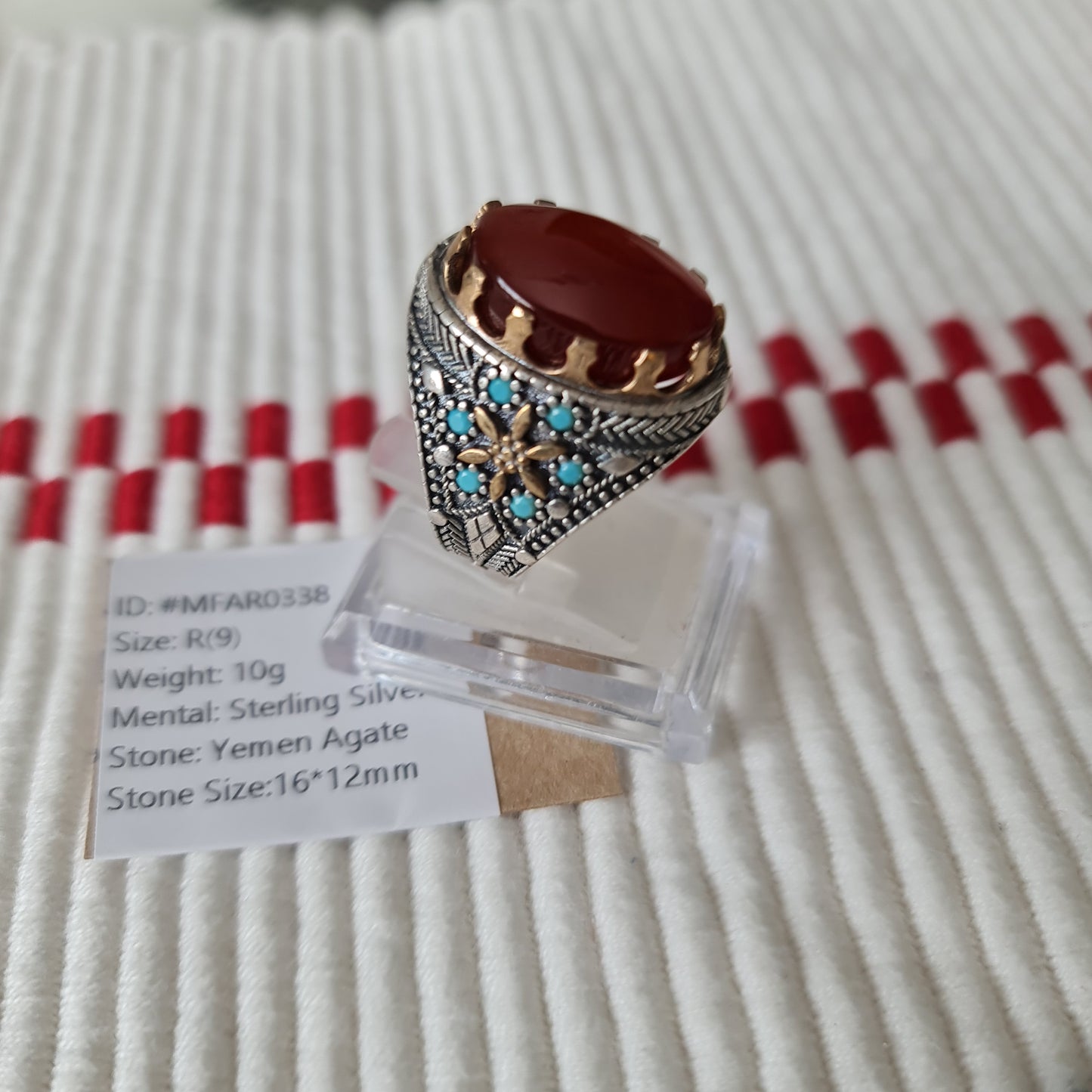 Yemeni Rare Genuine Agate 925 Silver Men's Ring MFAR0338