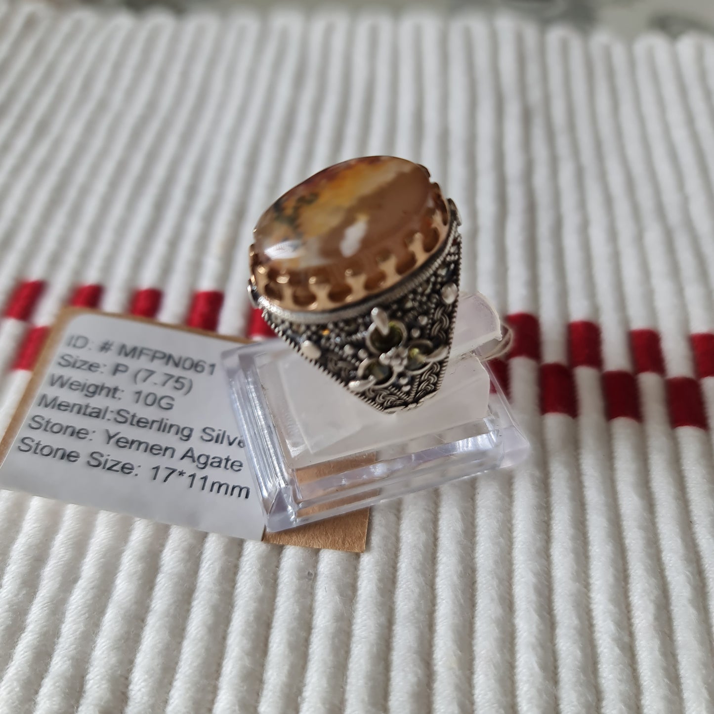 Yemeni Rare Genuine Agate 925 Silver Men's Ring MFPN061