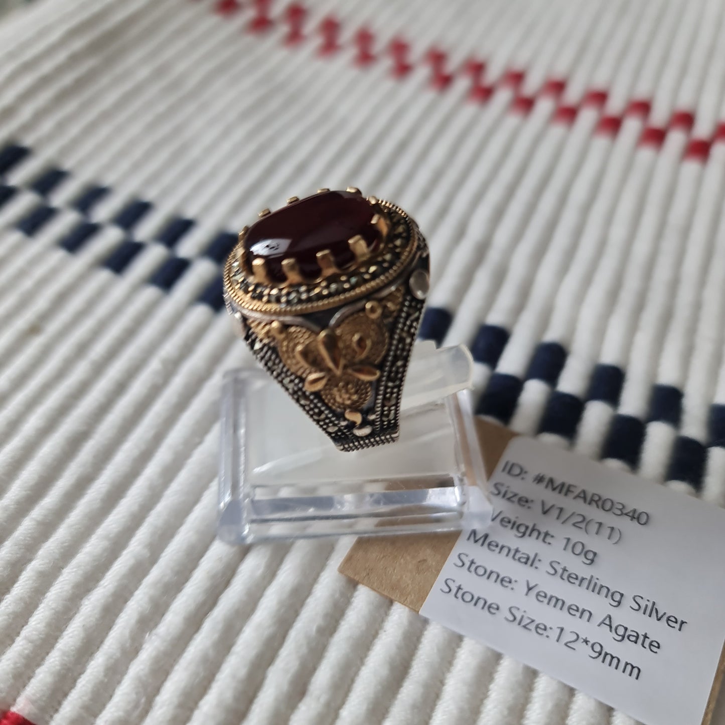 Yemeni Rare Genuine Agate 925 Silver Men's Ring MFAR0340