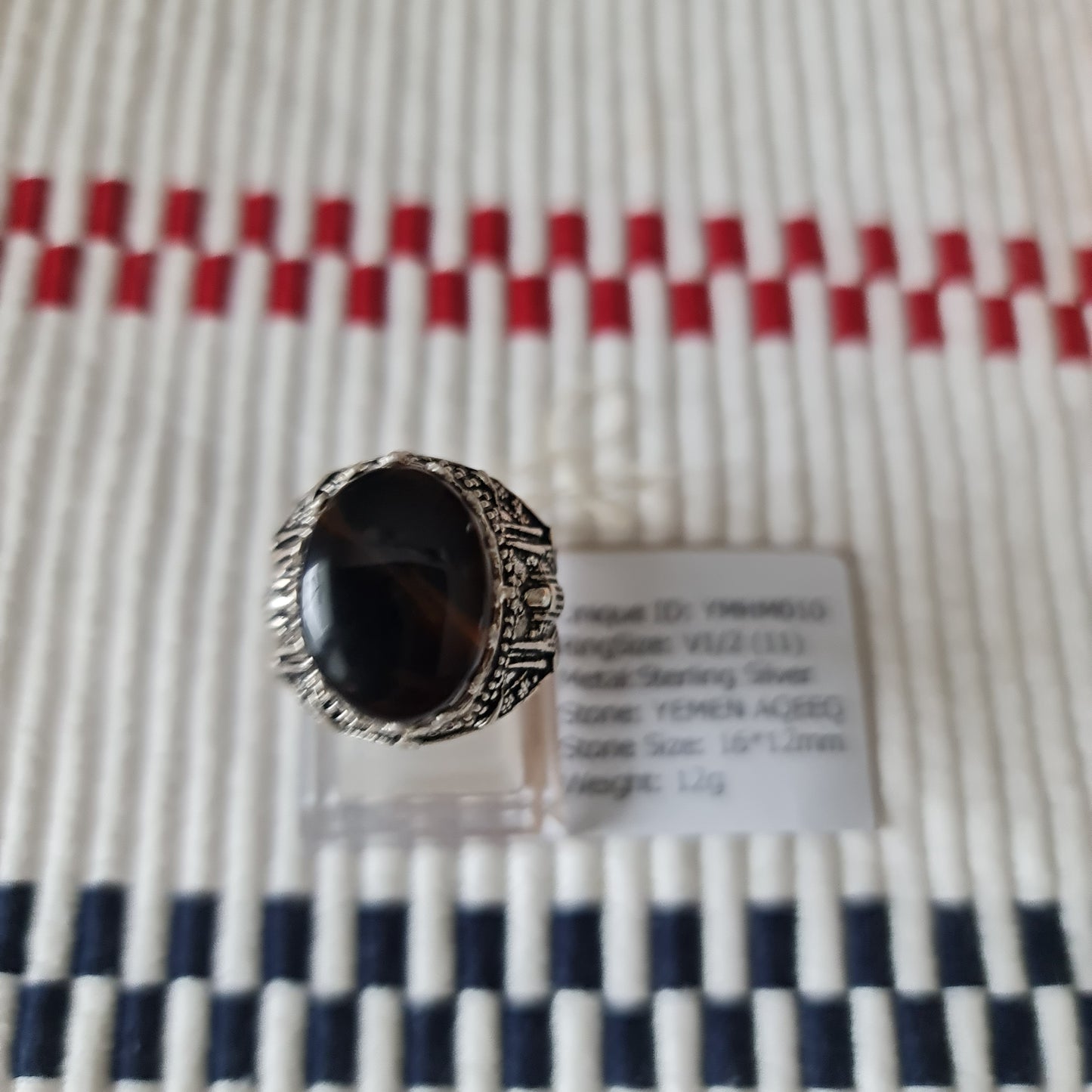Yemeni Rare Genuine Agate 925 Silver Men's Ring YMHM010