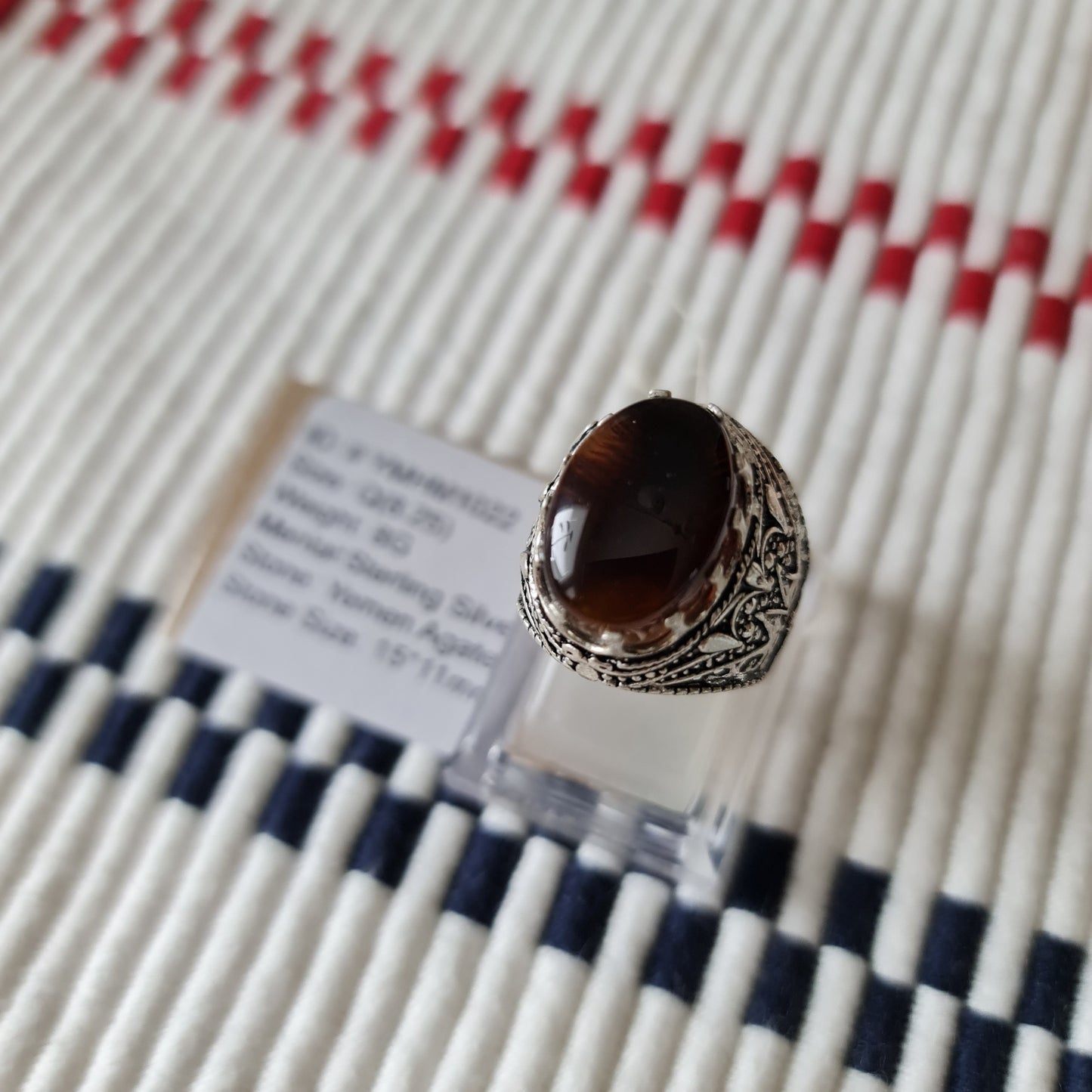 Yemeni Rare Genuine Agate 925 Silver Men's Ring YMHM1022