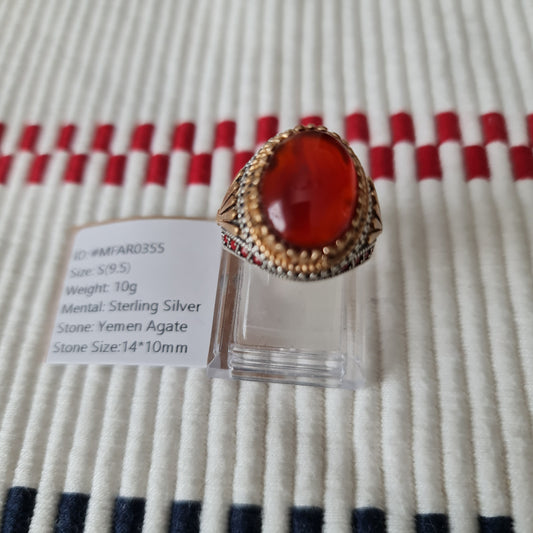 Yemeni Rare Genuine Agate 925 Silver Men's Ring MFAR0355
