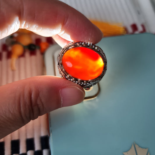 Yemeni Rare Genuine Agate 925 Silver Men's Ring MFAR0414