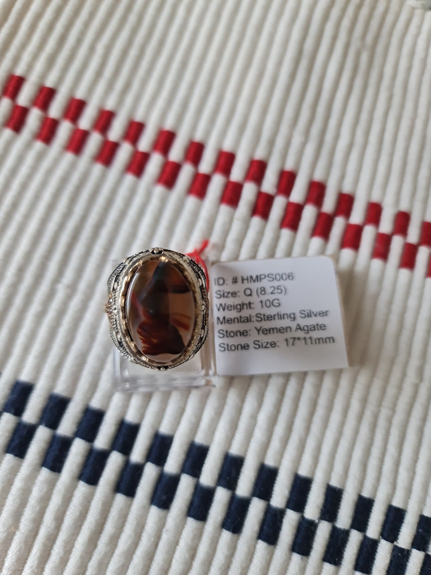 Yemeni Rare Genuine Agate 925 Silver Men's Ring HMPS006