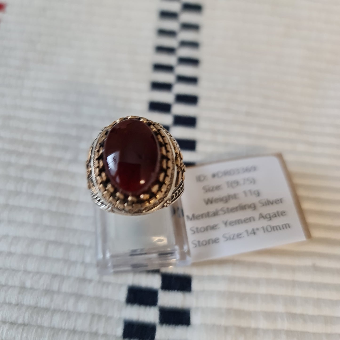 Yemeni Rare Genuine Agate 925 Silver Men's Ring DR03369