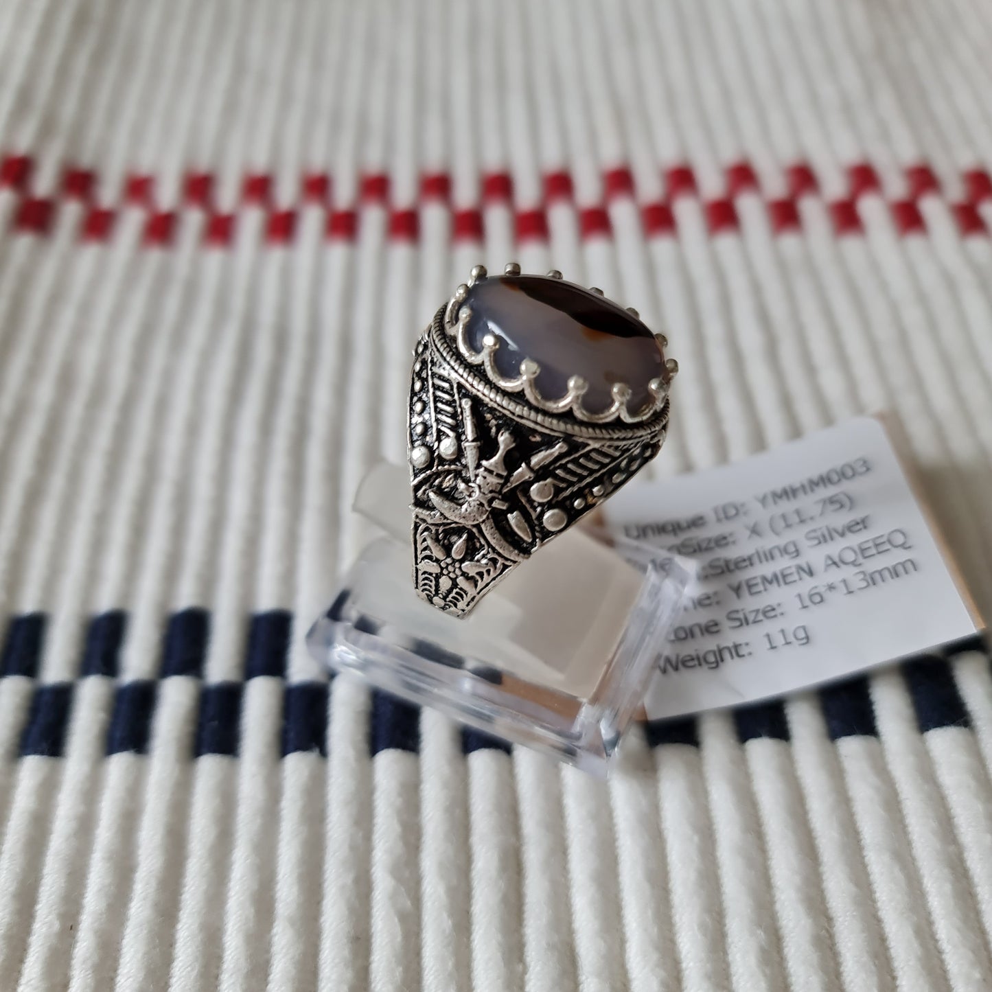 Yemeni Rare Genuine Agate 925 Silver Men's Ring YMHM003