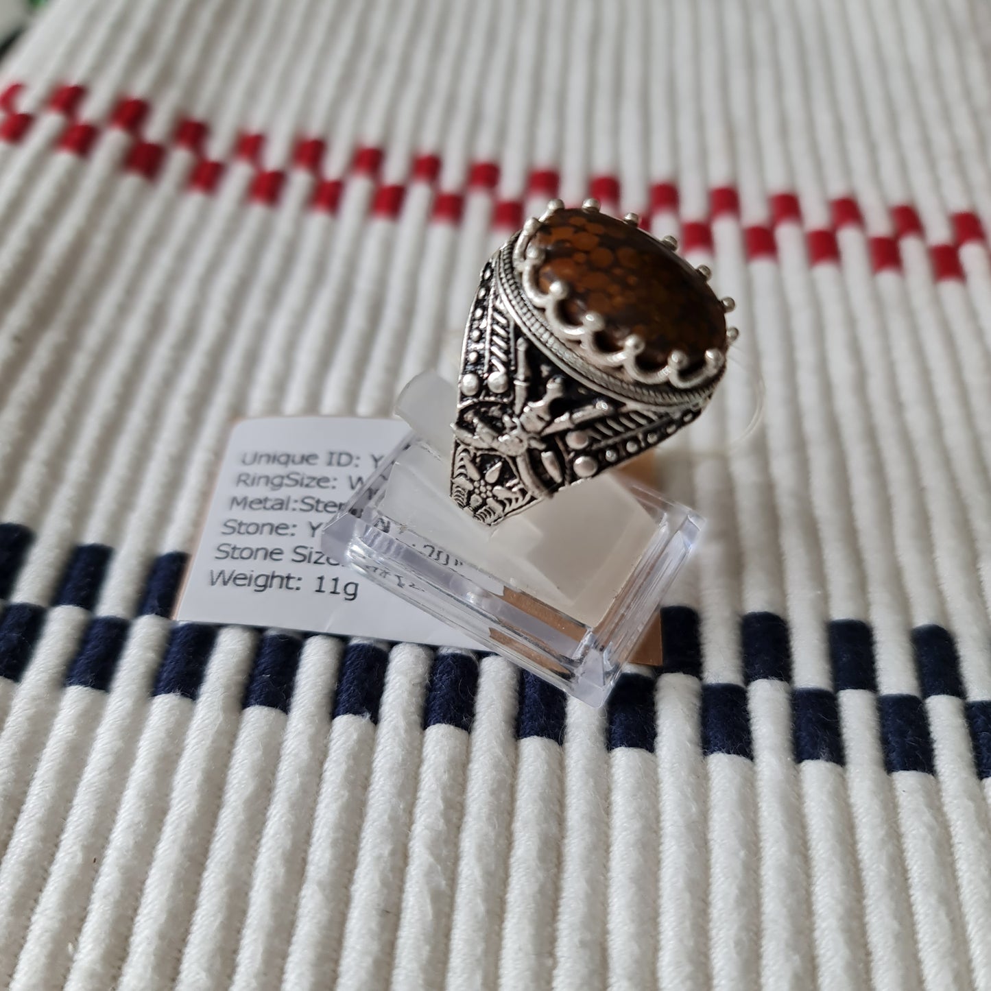 Yemeni Rare Genuine Agate 925 Silver Men's Ring YMHM015
