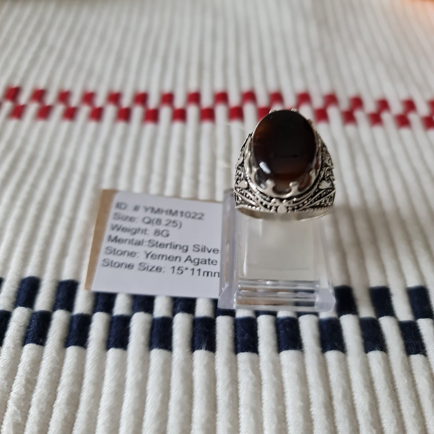Yemeni Rare Genuine Agate 925 Silver Men's Ring YMHM1022