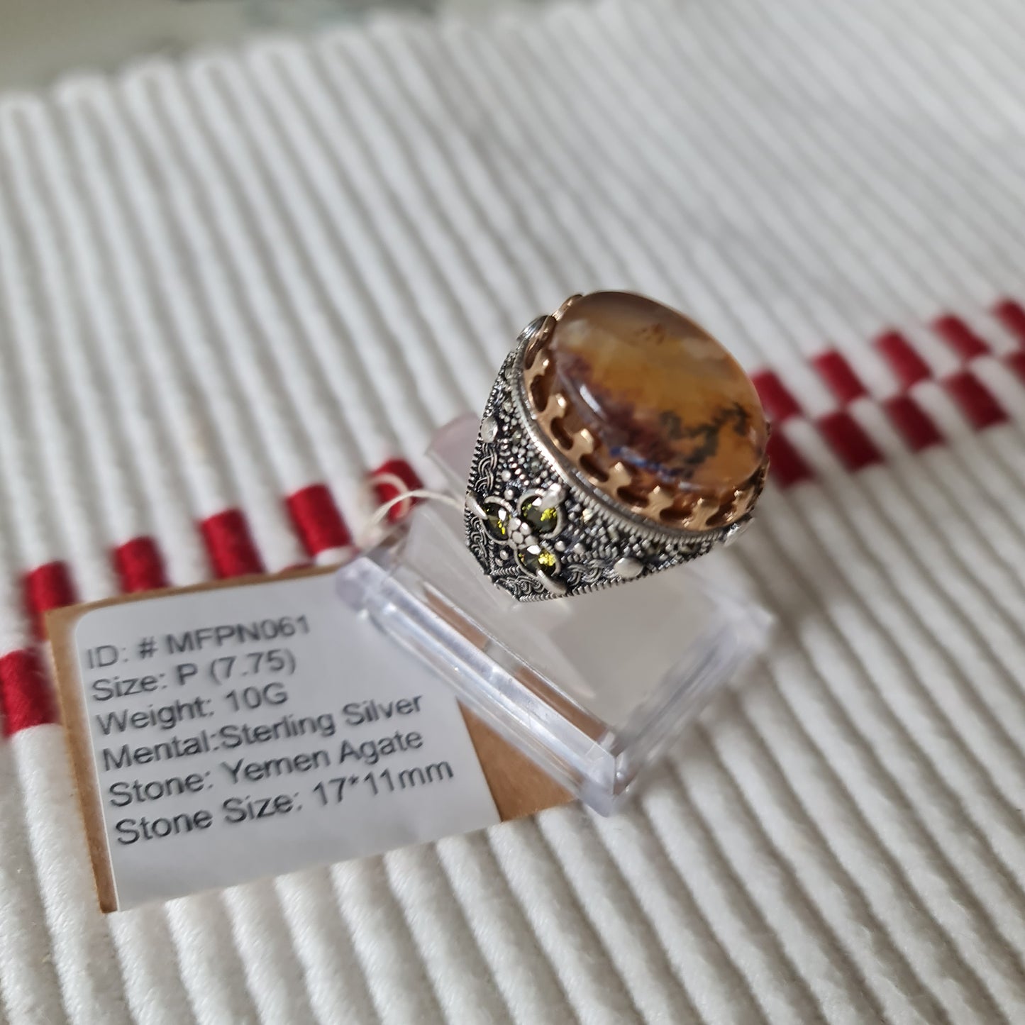 Yemeni Rare Genuine Agate 925 Silver Men's Ring MFPN061