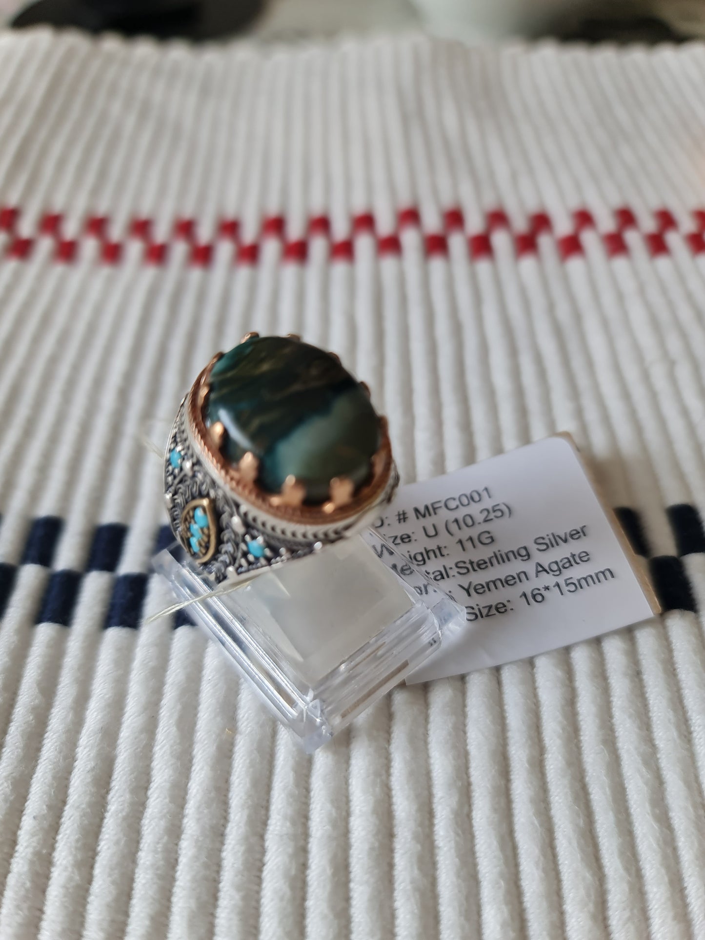 Yemeni Rare Genuine Agate 925 Silver Men's Ring MFC001