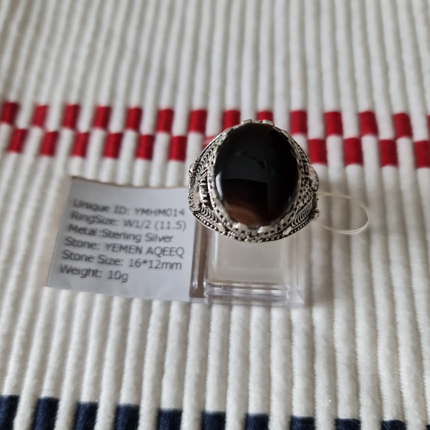 Yemeni Rare Genuine Agate 925 Silver Men's Ring YMHM014
