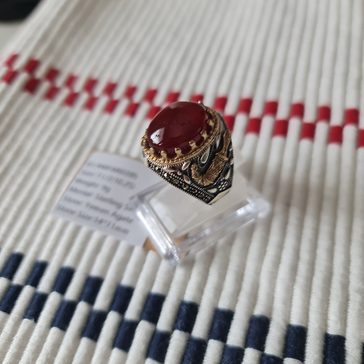 Yemeni Rare Genuine Agate 925 Silver Men's Ring MFAR0395
