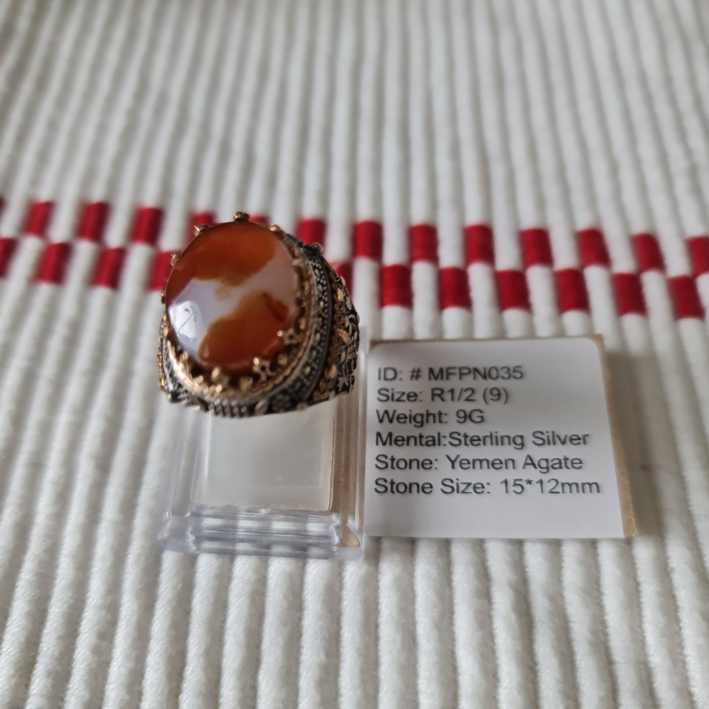 Yemeni Rare Genuine Agate 925 Silver Men's Ring MFPN035