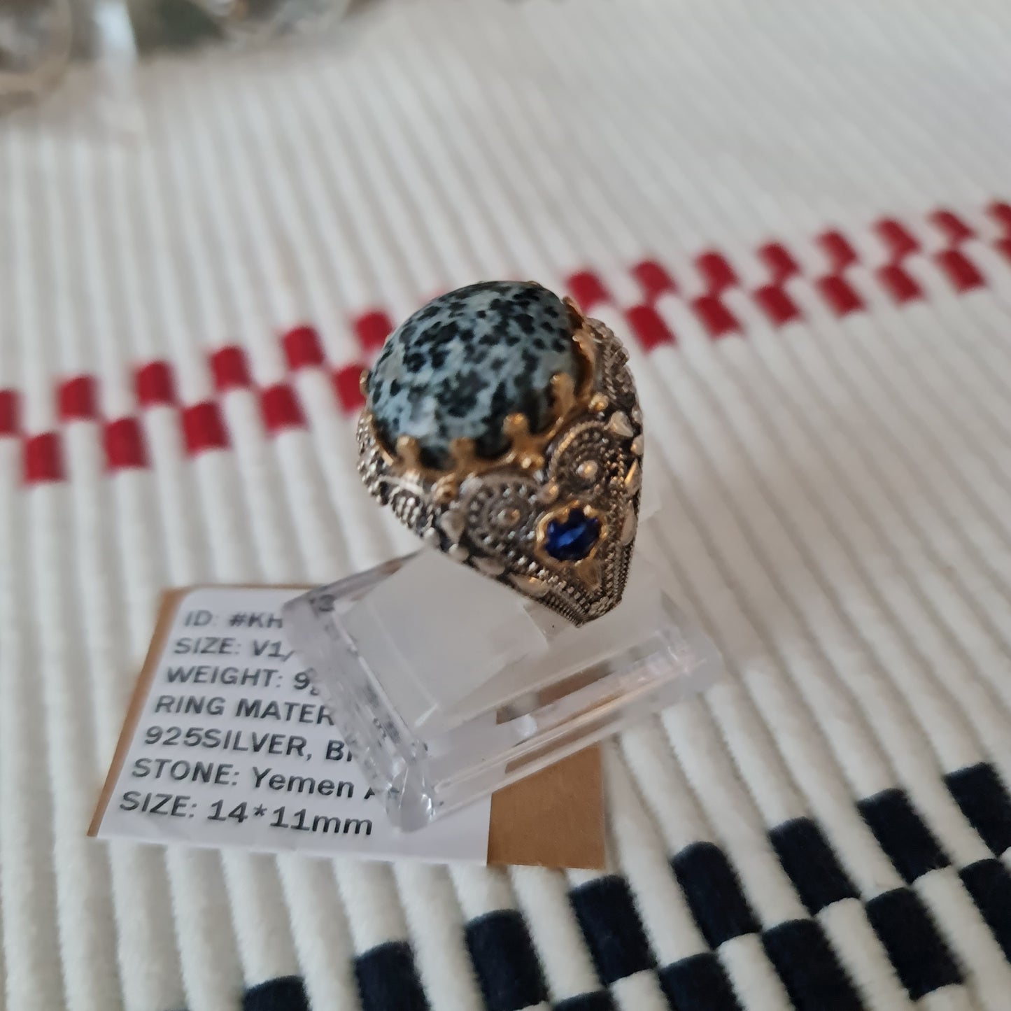 Anillo de plata 925 yemení de ágata auténtica, raro para hombre, KHY230321