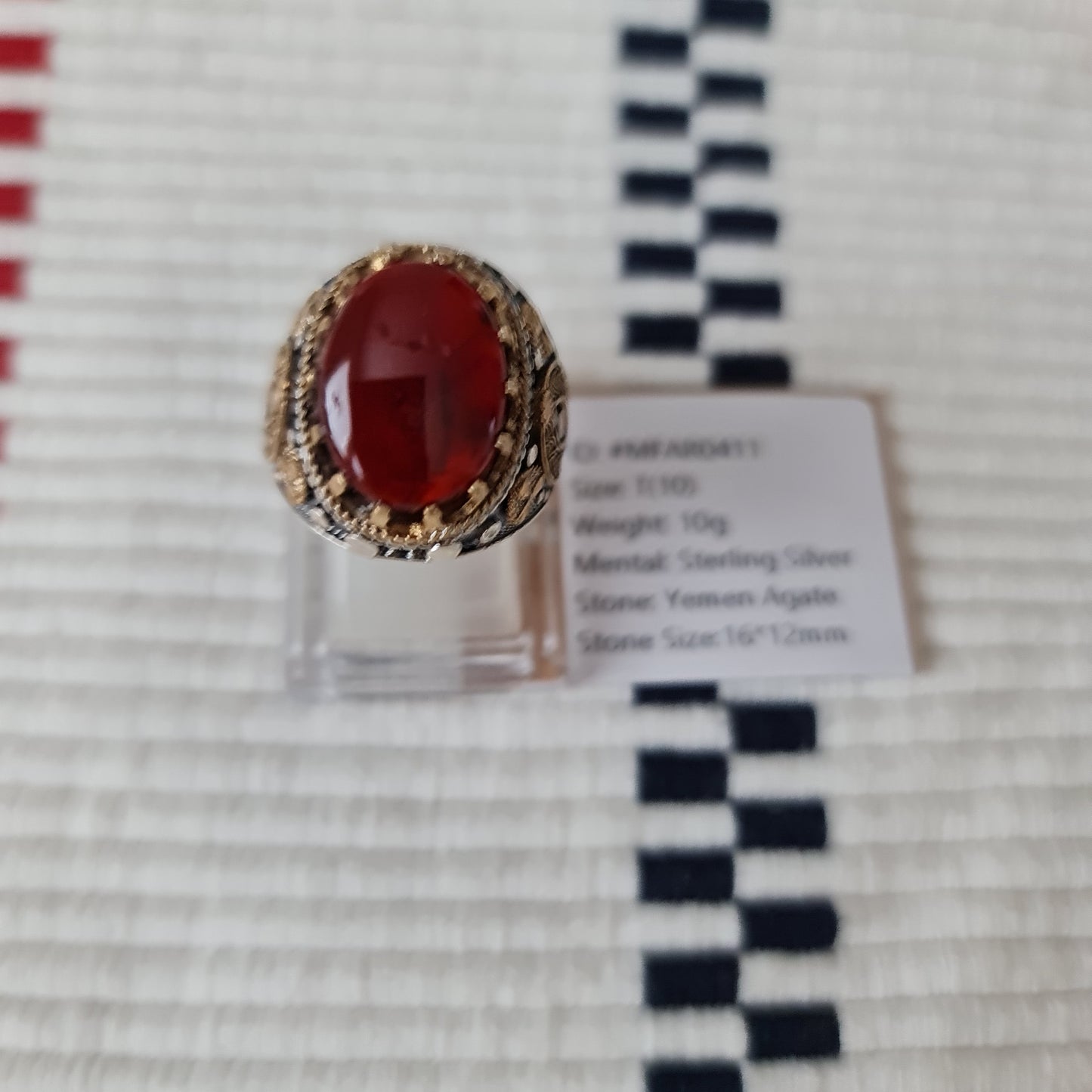 Yemeni Rare Genuine Agate 925 Silver Men's Ring MFAR0411