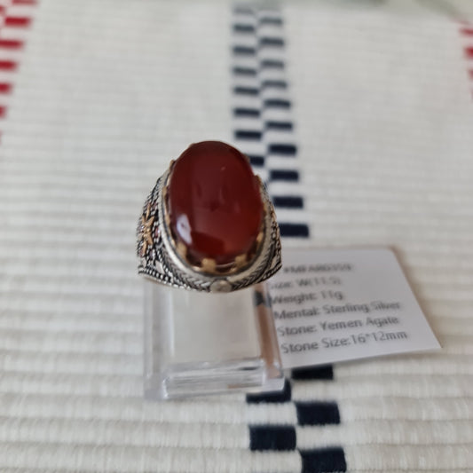 Yemeni Rare Genuine Agate 925 Silver Men's Ring MFAR0359