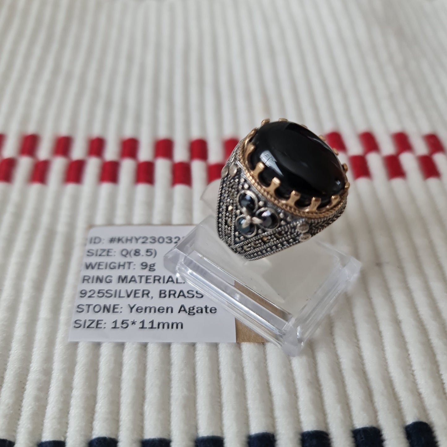 Yemeni Rare Genuine Agate 925 Silver Men's Ring KHY230322
