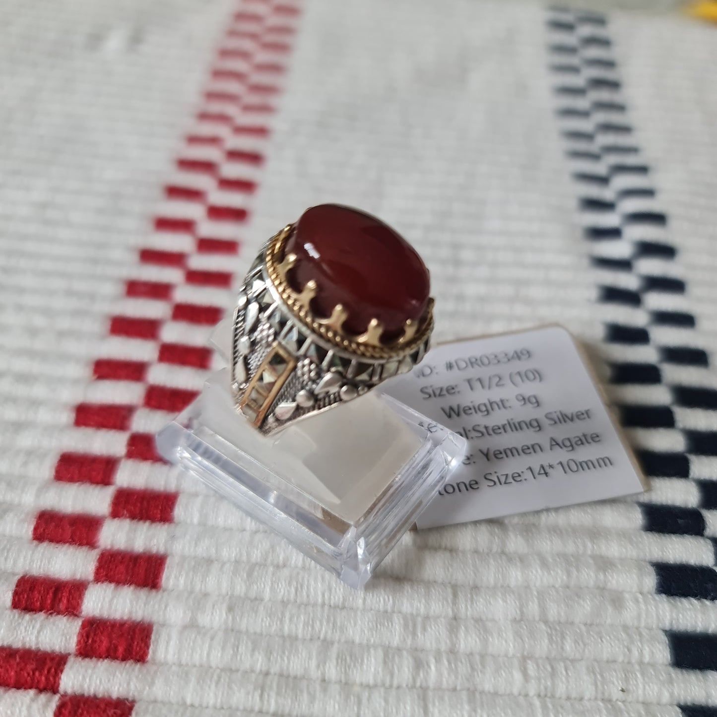Yemeni Rare Genuine Agate 925 Silver Men's Ring DR03349