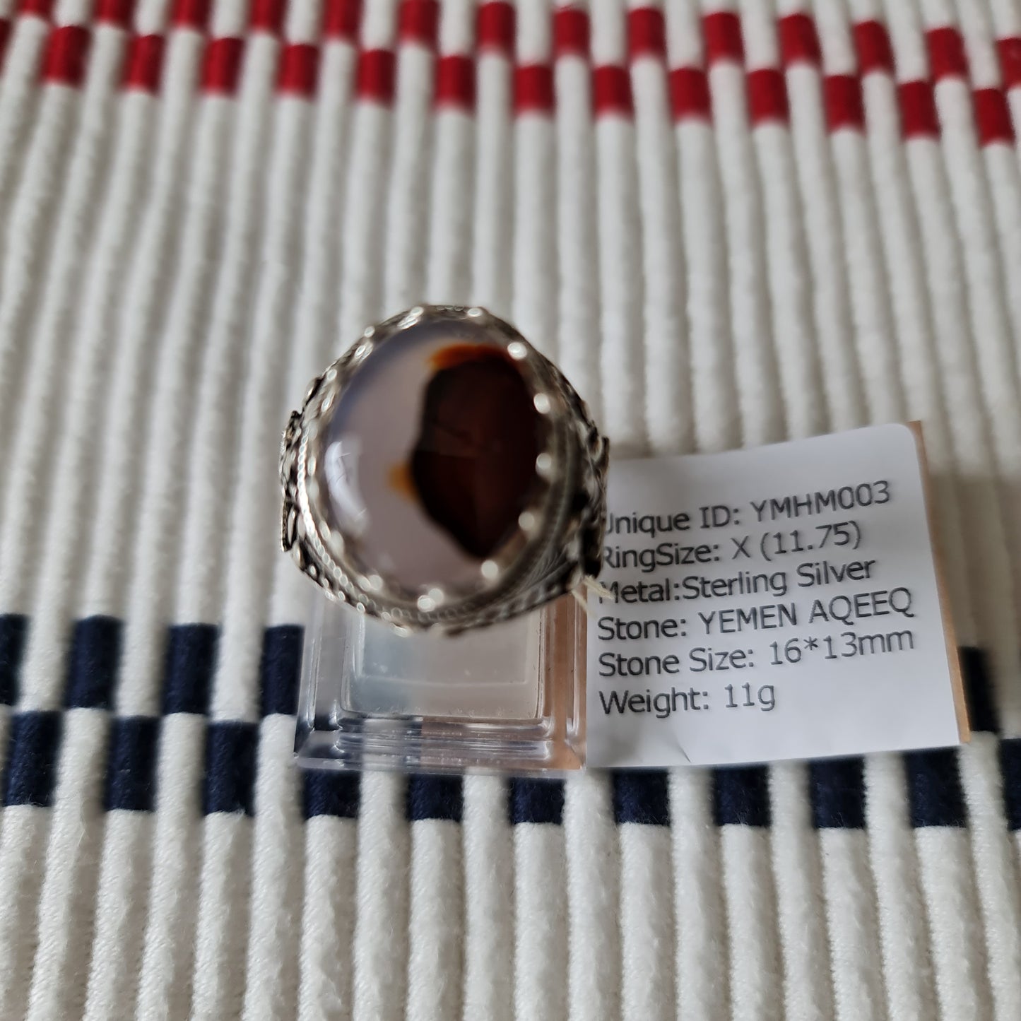 Yemeni Rare Genuine Agate 925 Silver Men's Ring YMHM003
