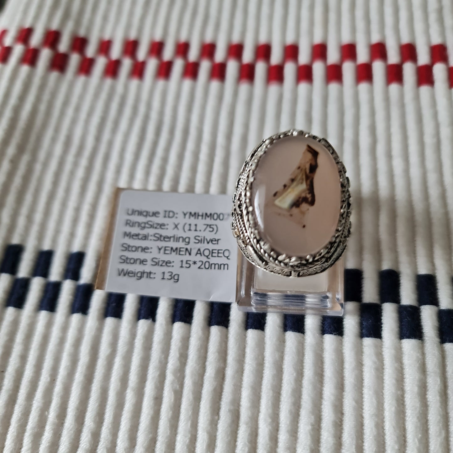 Yemeni Rare Genuine Agate 925 Silver Men's Ring YMHM003