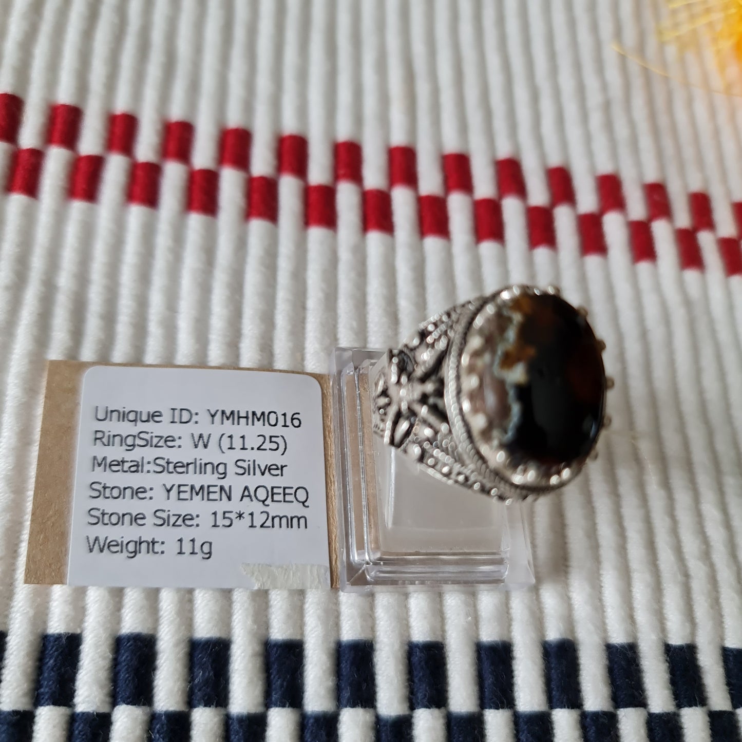 Yemeni Rare Genuine Agate 925 Silver Men's Ring YMHM016