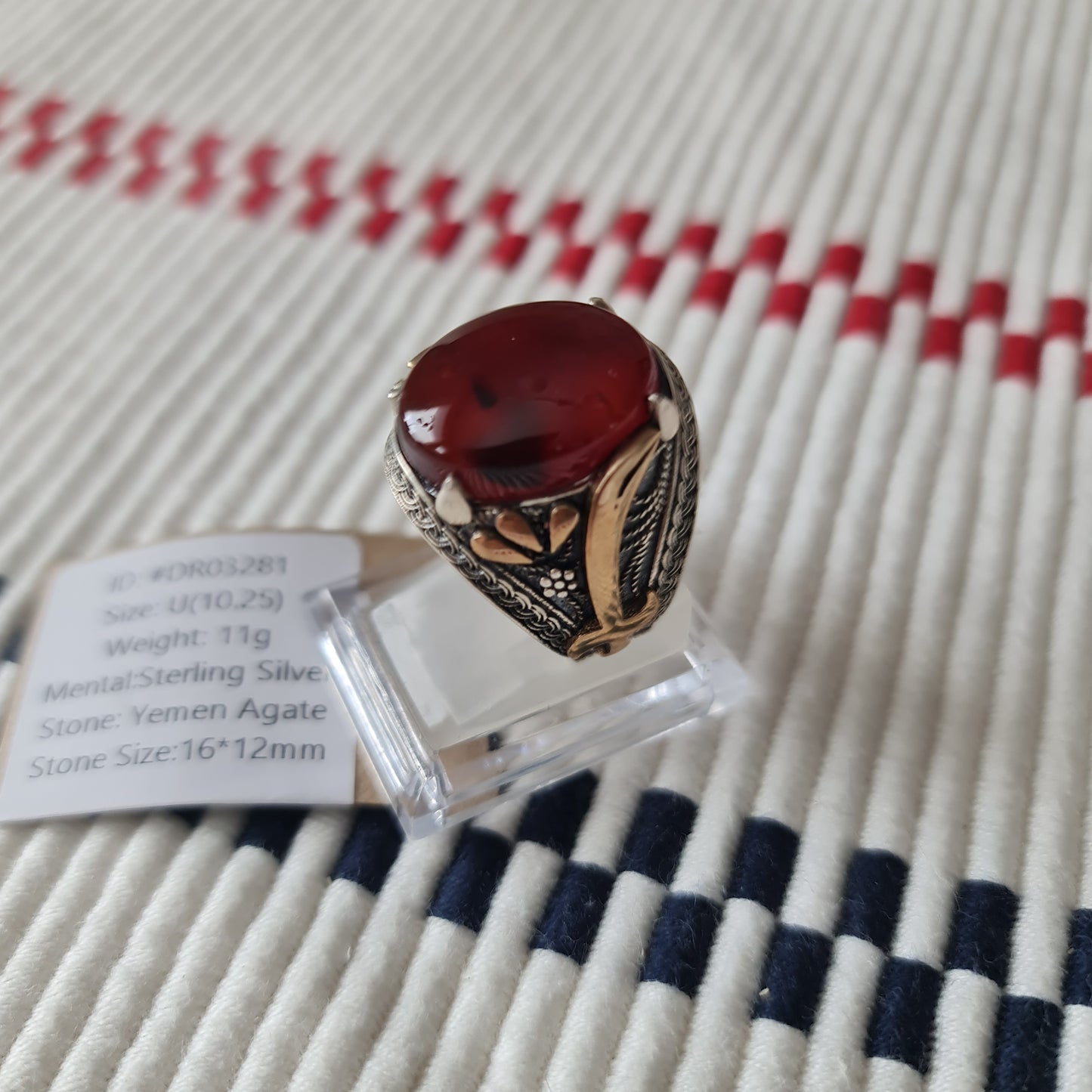 Yemeni Rare Genuine Agate 925 Silver Men's Ring DR03281