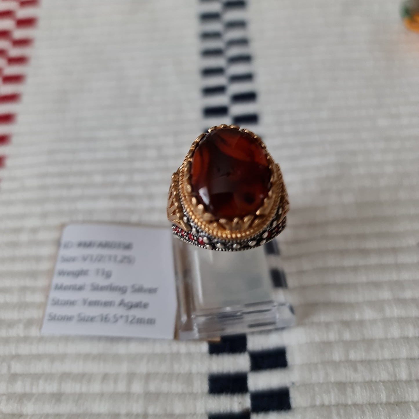 Yemeni Rare Genuine Agate 925 Silver Men's Ring MFAR0358