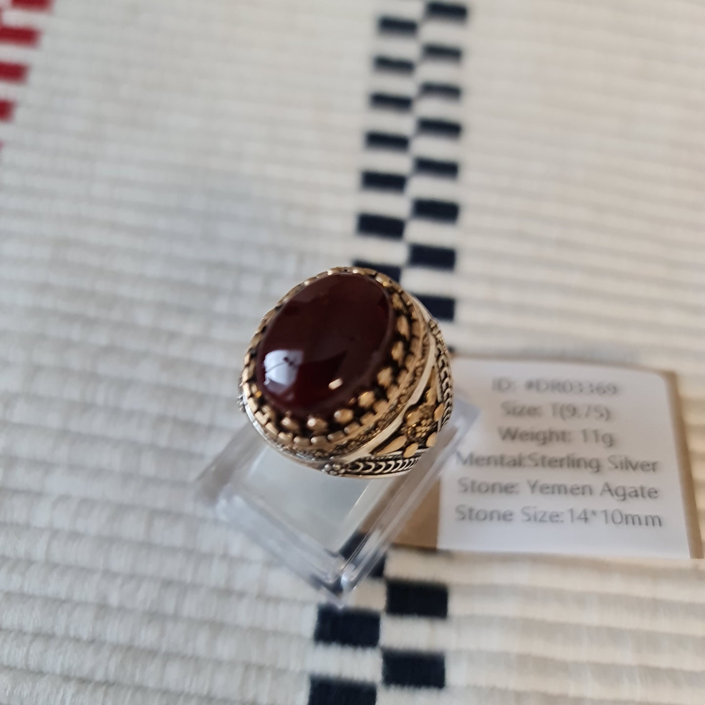Yemeni Rare Genuine Agate 925 Silver Men's Ring DR03369