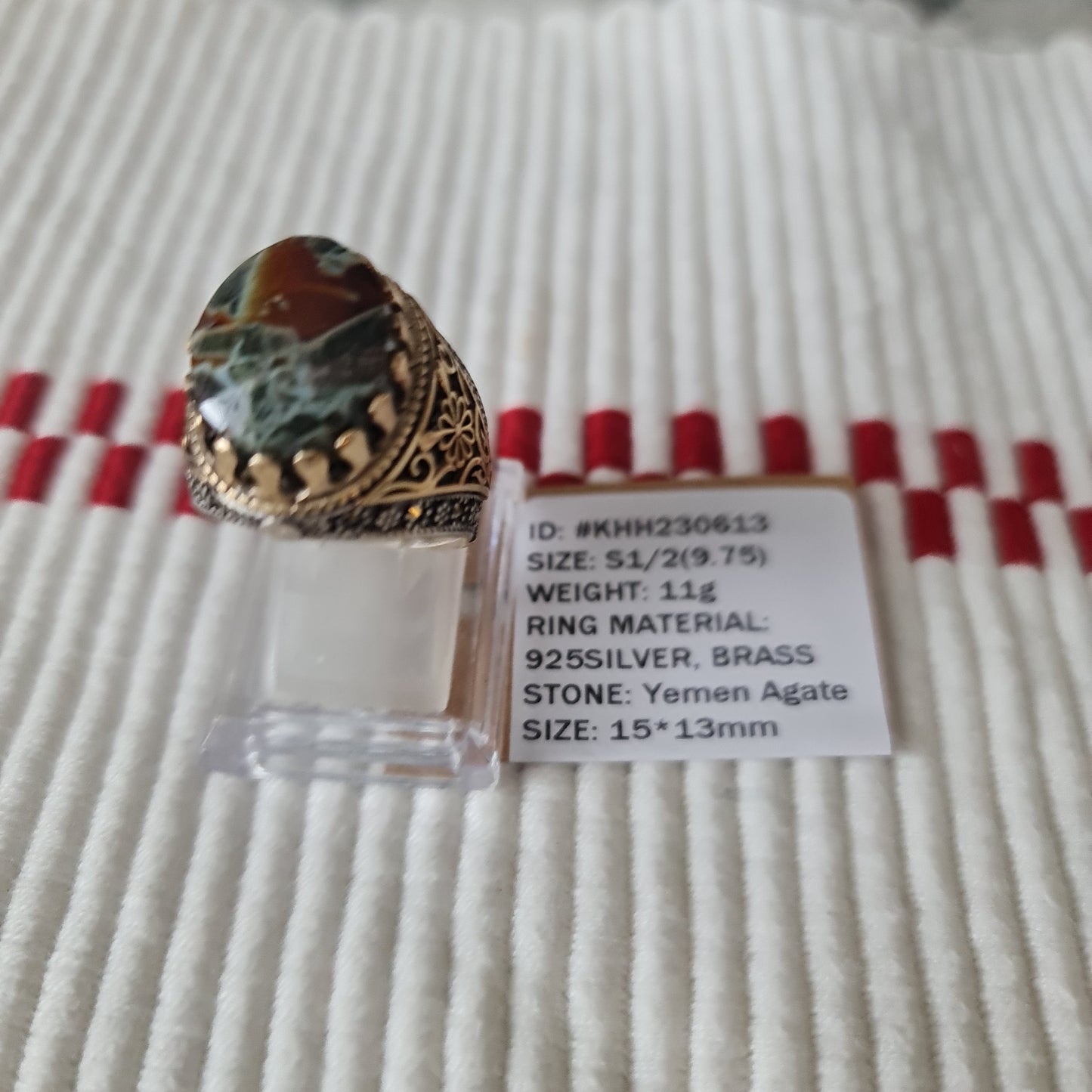 Yemeni Rare Genuine Agate 925 Silver Men's Ring KHH230613