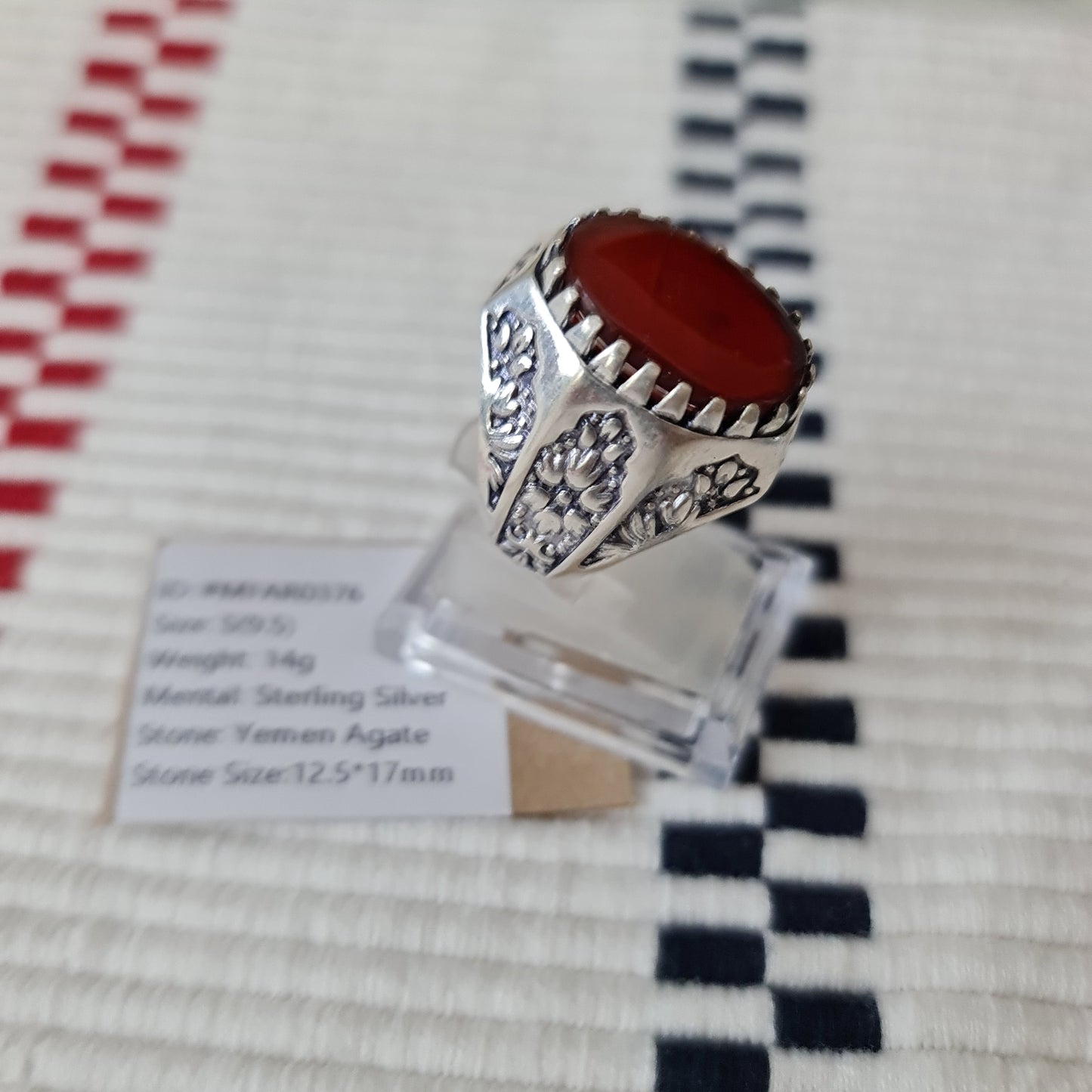 Yemeni Rare Genuine Agate 925 Silver Men's Ring MFAR0376